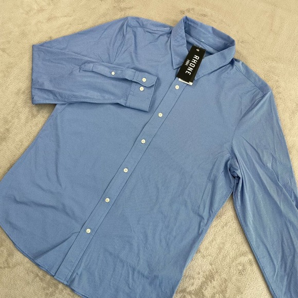 Rhone Commuter Shirt Men Large Blue Birdseye Performance Italian NWT $138 Rhone Commuter Shirt Men Large Blue Birdseye Performance Italian NWT $138